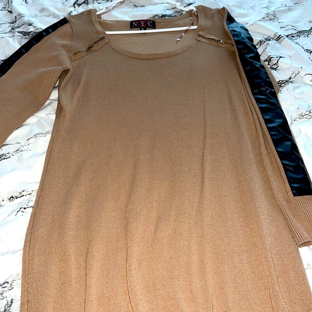 Long Sleeve Dress with leather on sleeve